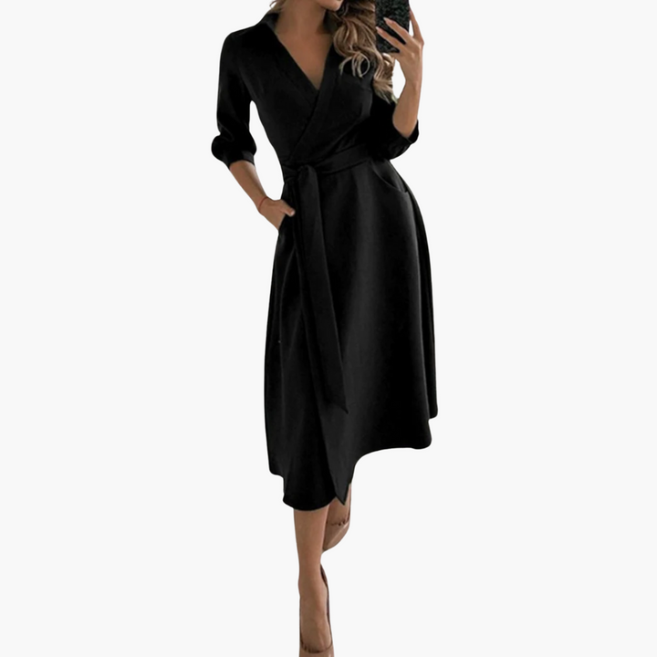 Women’s Midi Dress with Wrap and Self-Tie Waist