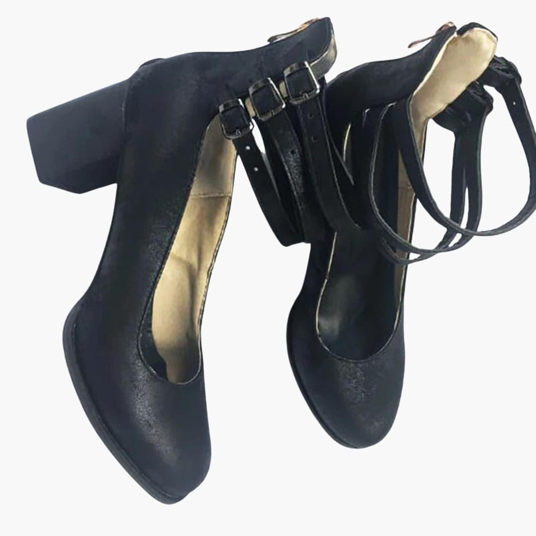 Women’s Ankle Boots with Block Heel and Buckle Detail