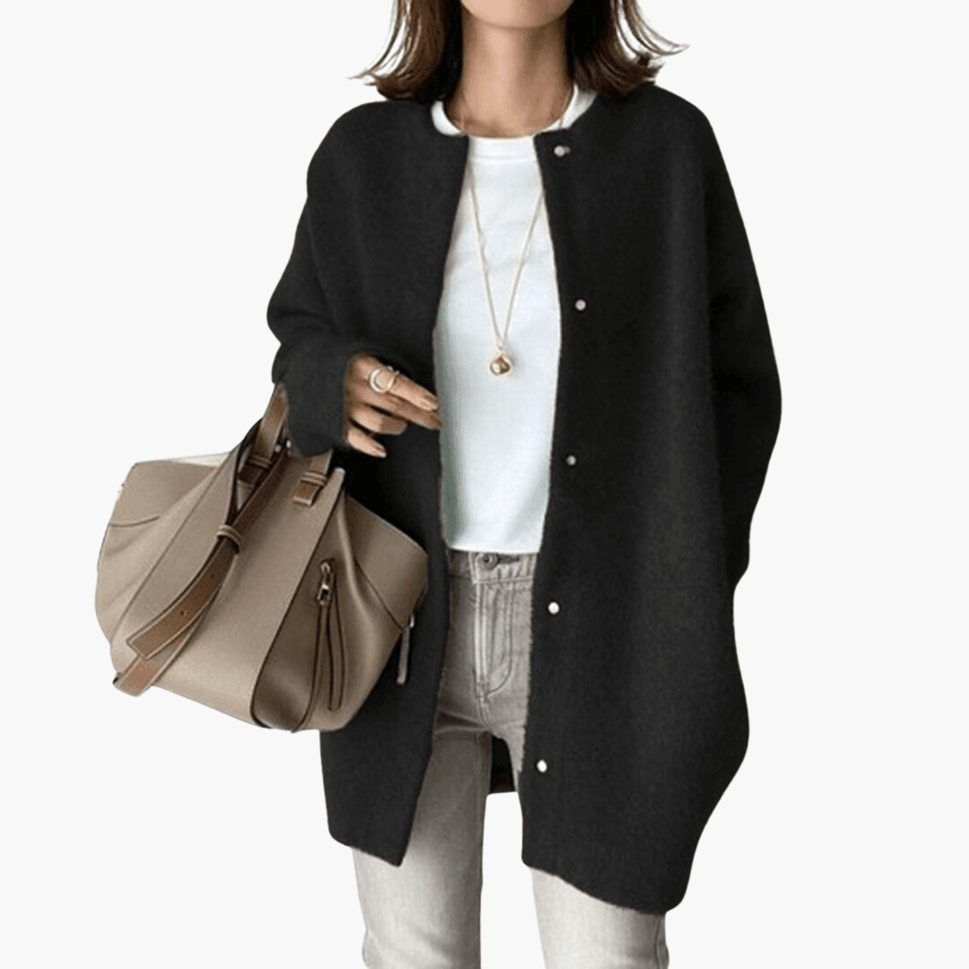 Women’s Longline Coat with Button Fastening and Structured Collar