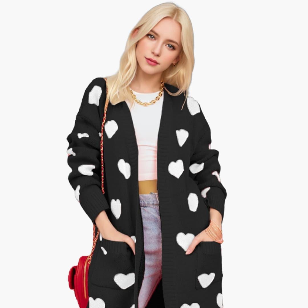 Women’s Sweater Vest with V-Neckline and Heart-Knit Pattern