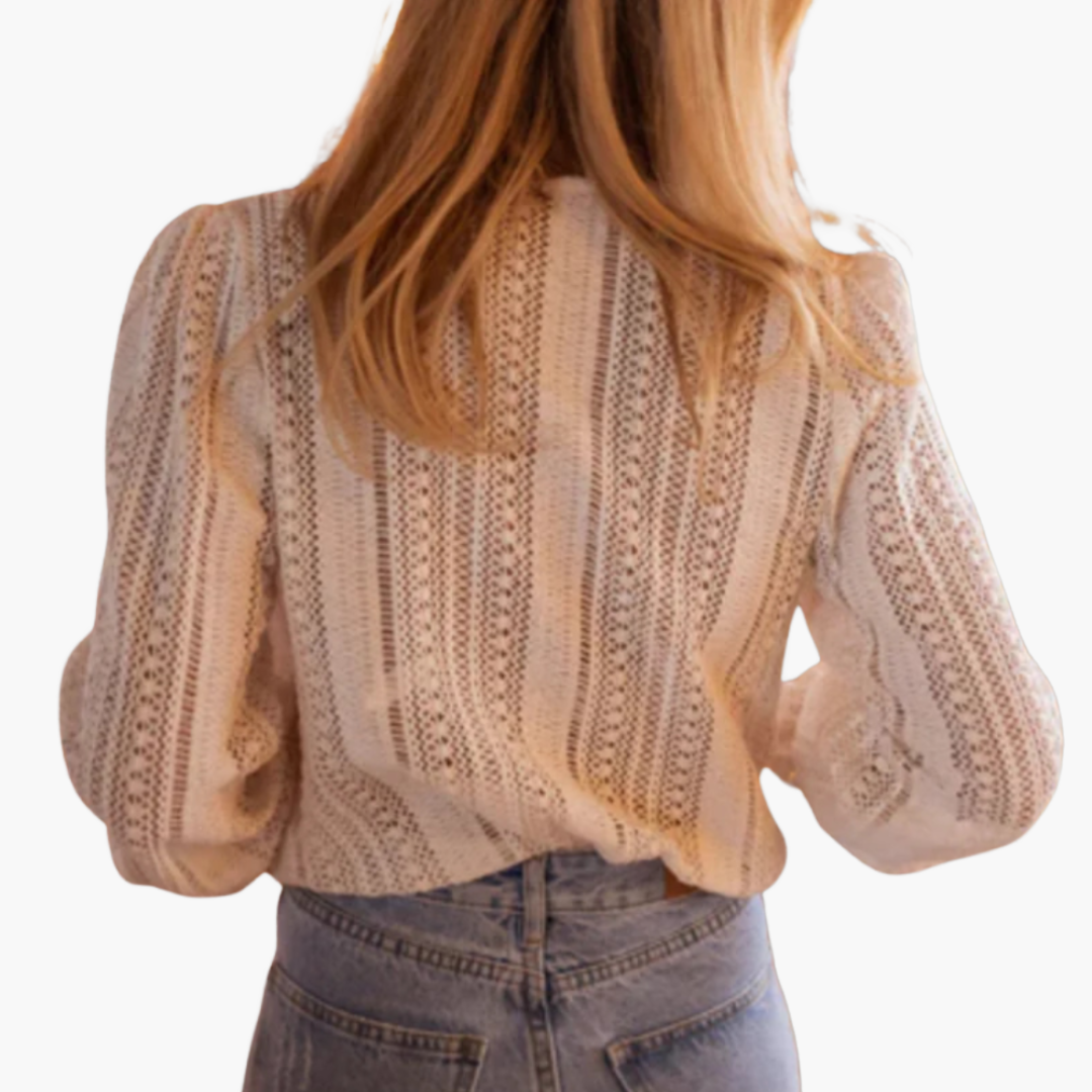 Women’s Blouse with V-Neck and Puff Sleeves