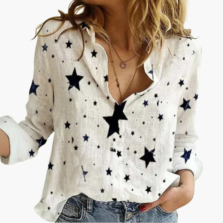 Women’s Blouse with Button Fastening and Printed Design