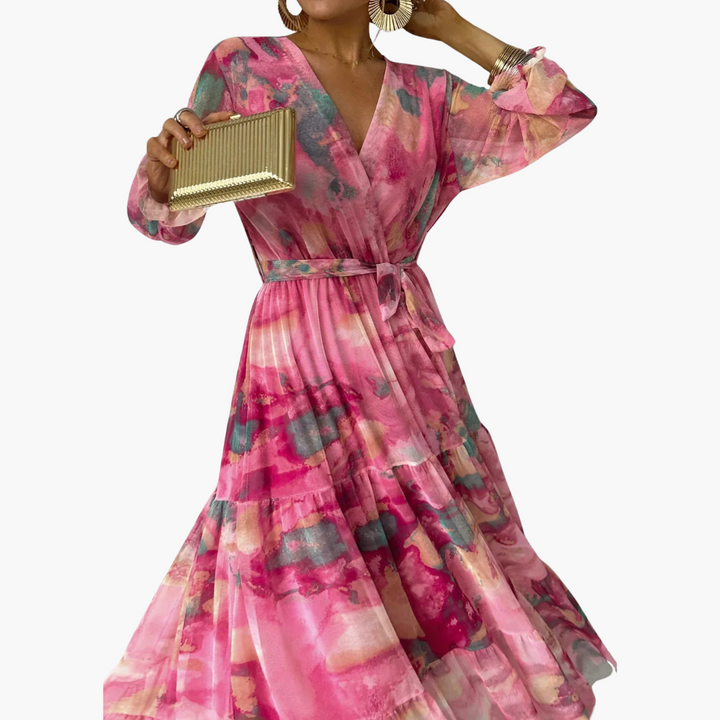 Women’s Maxi Dress with V Neck and Tiered Skirt