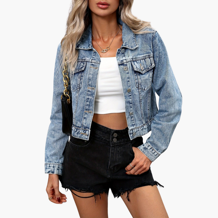 Women’s Fitted Denim Jacket with Tailored Fit and Cotton Blend