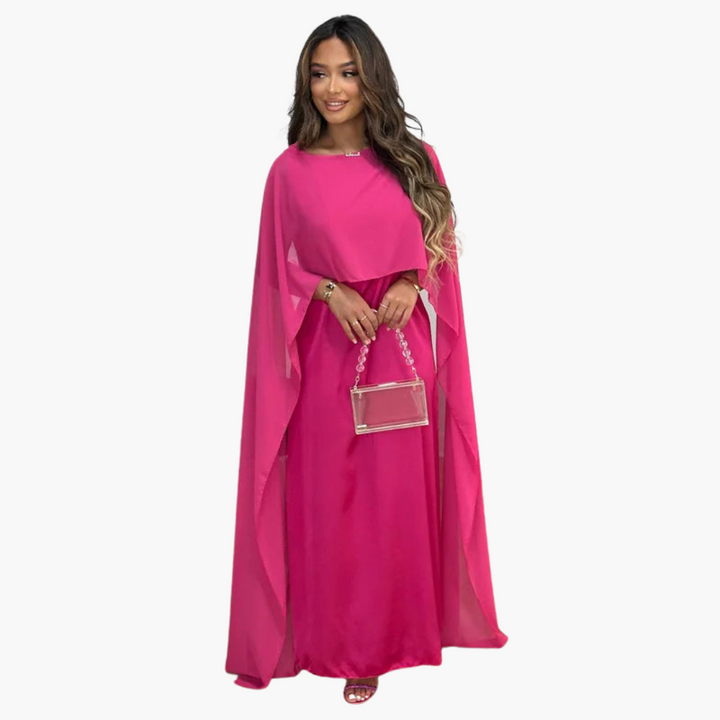 Women’s Floor-Length Formal Dress with Cape Sleeves and Boat Neck