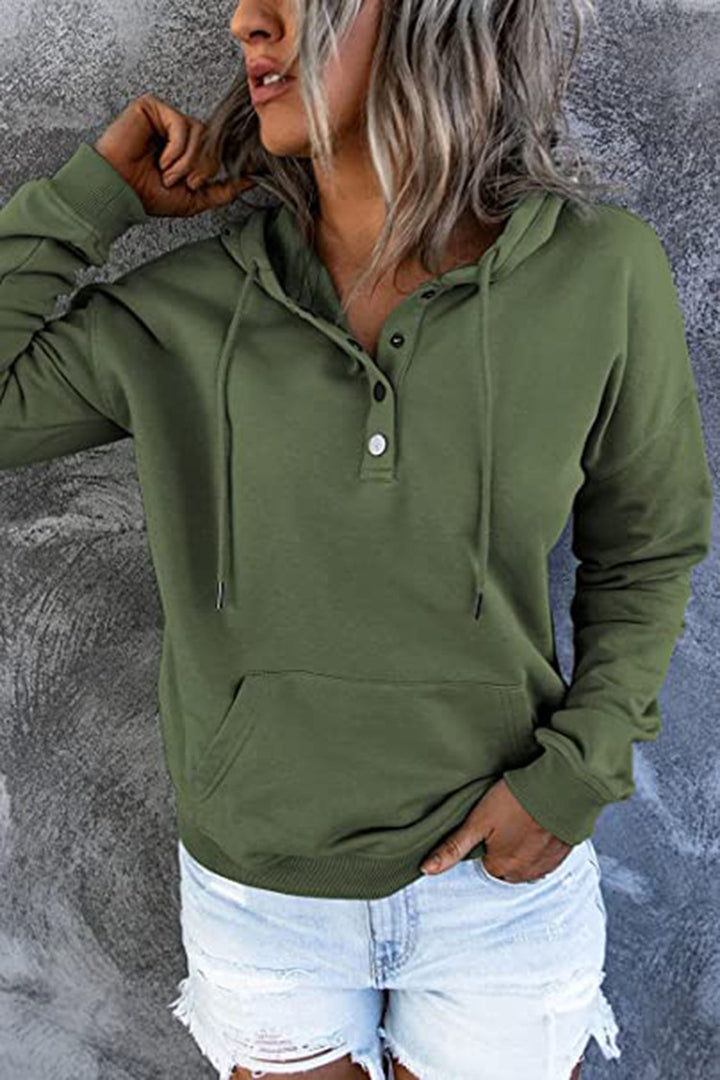 Hooded Sweatshirt for Women, Pocket Button Drawstring Hoodie