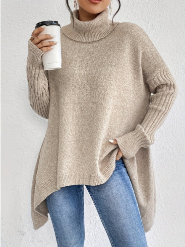 Asymmetric Turtleneck Sweater with Loose Fit