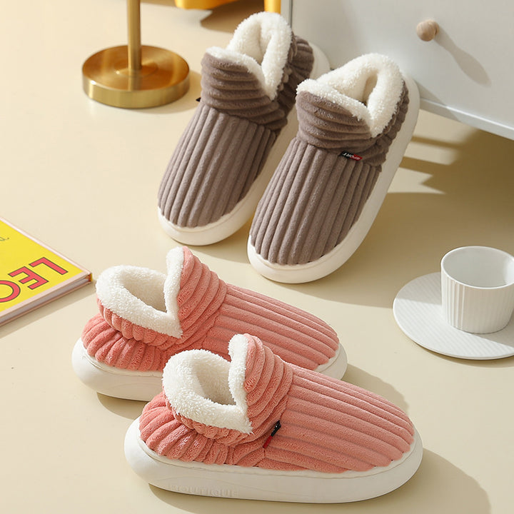 Winter Plush Striped House Slippers, Indoor and Outdoor