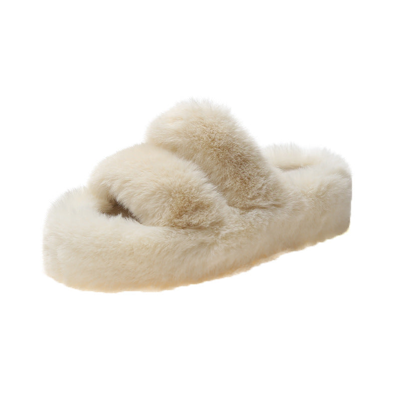Fuzzy Faux Fur Slide Slippers for Women, Soft and Fluffy