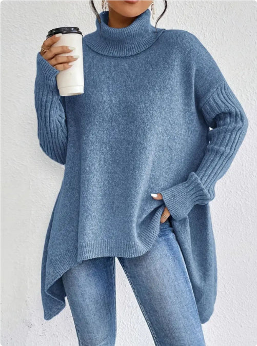 Asymmetric Turtleneck Sweater with Loose Fit