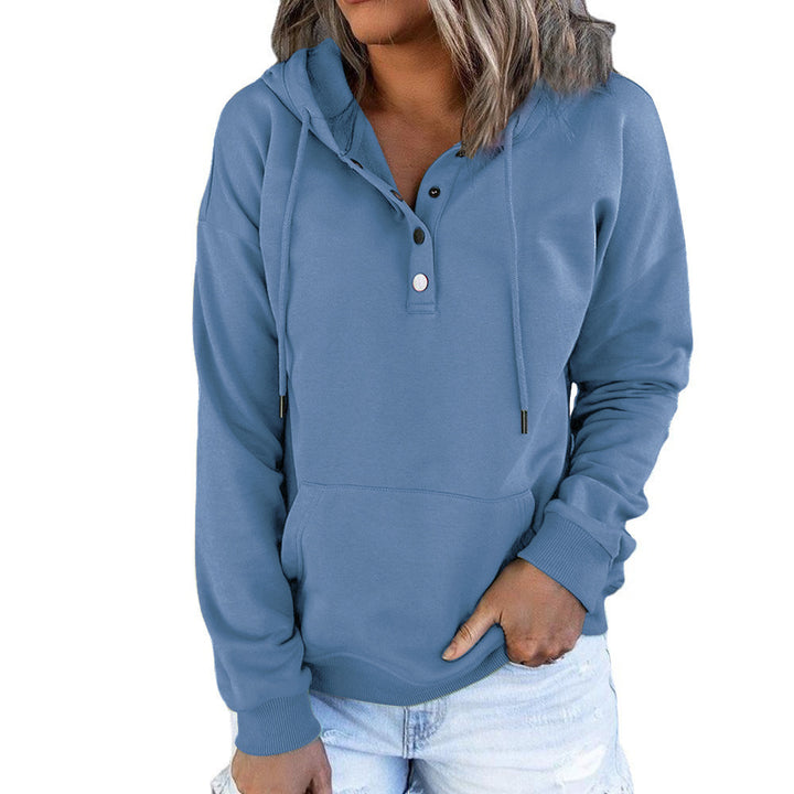 Hooded Sweatshirt for Women, Pocket Button Drawstring Hoodie