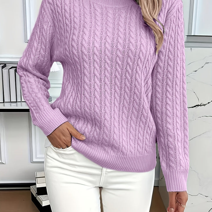 Twist Knit Sweater for Women, Round Neck Pullover Top