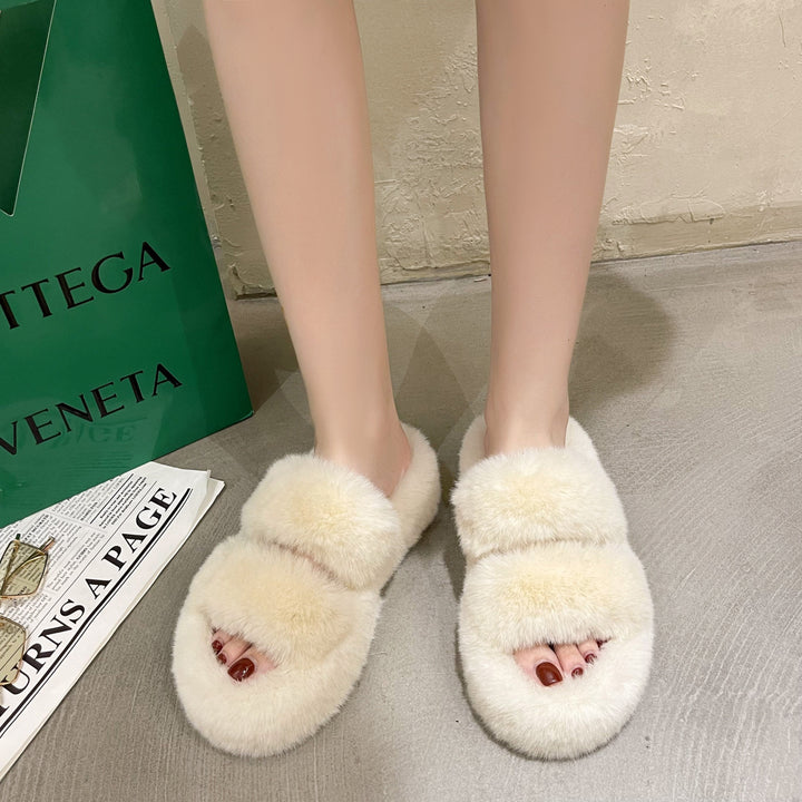 Fuzzy Faux Fur Slide Slippers for Women, Soft and Fluffy