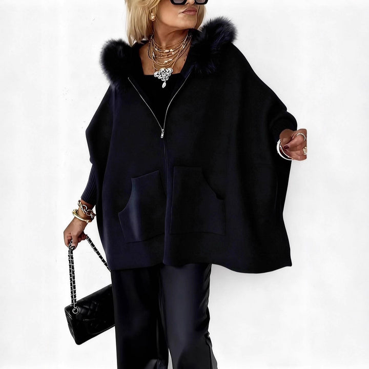 Plush Zip-Up Hoodie with Batwing Sleeves and Pockets