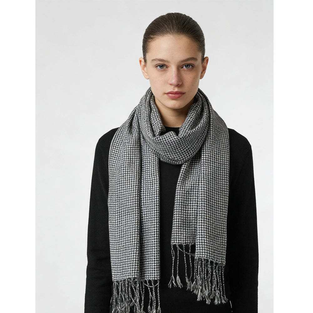 Black and White Graphic Jacquard Scarf, Soft Acrylic Winter Wrap
