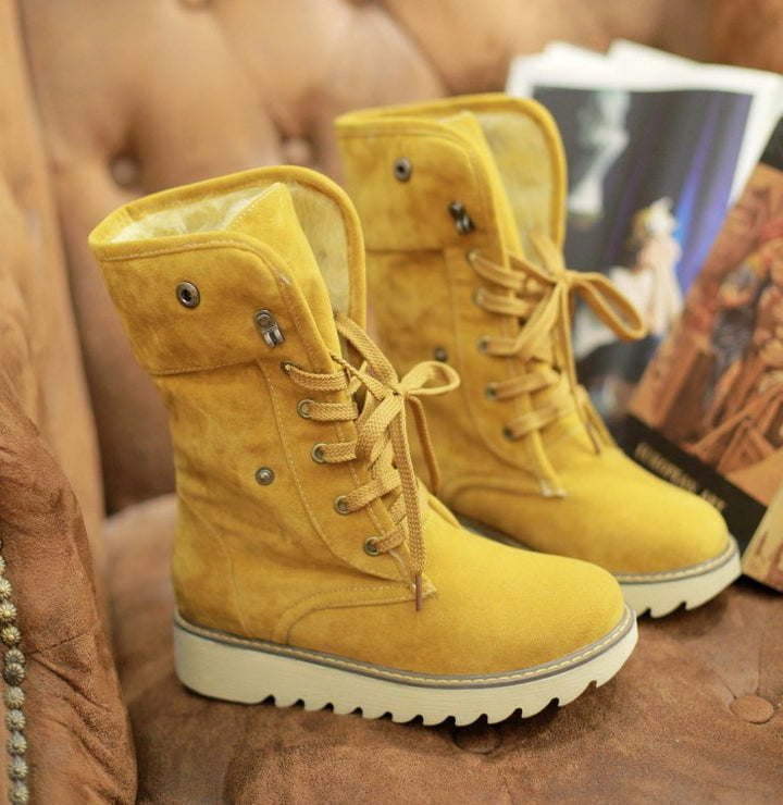 Frosted Faux Fur Snow Boots, Lace-Up Low-Top Cotton Boots