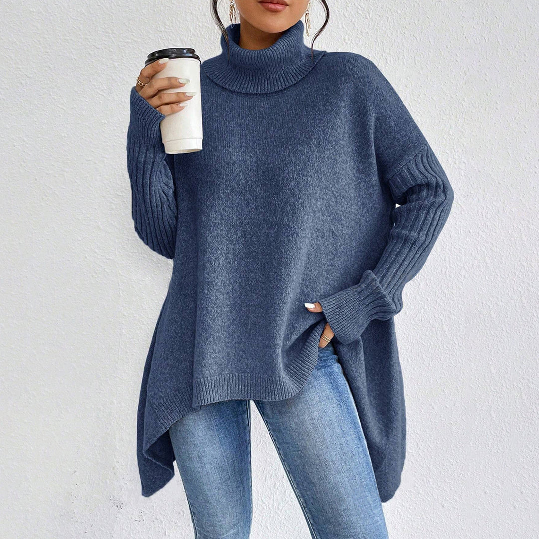 Asymmetric Turtleneck Sweater with Loose Fit