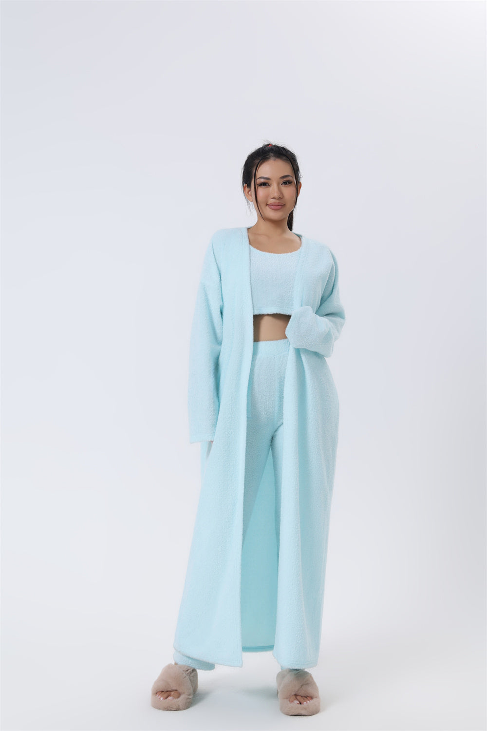 Cozy 3-Piece Pajama Lounge Set with Crop Top and Cardigan