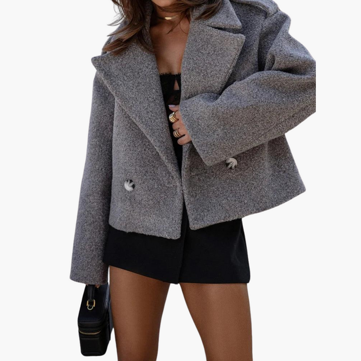 Women’s Cropped Jacket with Straight Hem and Long Sleeves