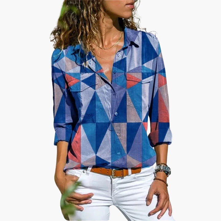Women’s Button Up Shirt with Geometric Print