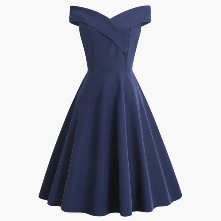 Women’s Off-Shoulder Midi Dress with Fitted Waist