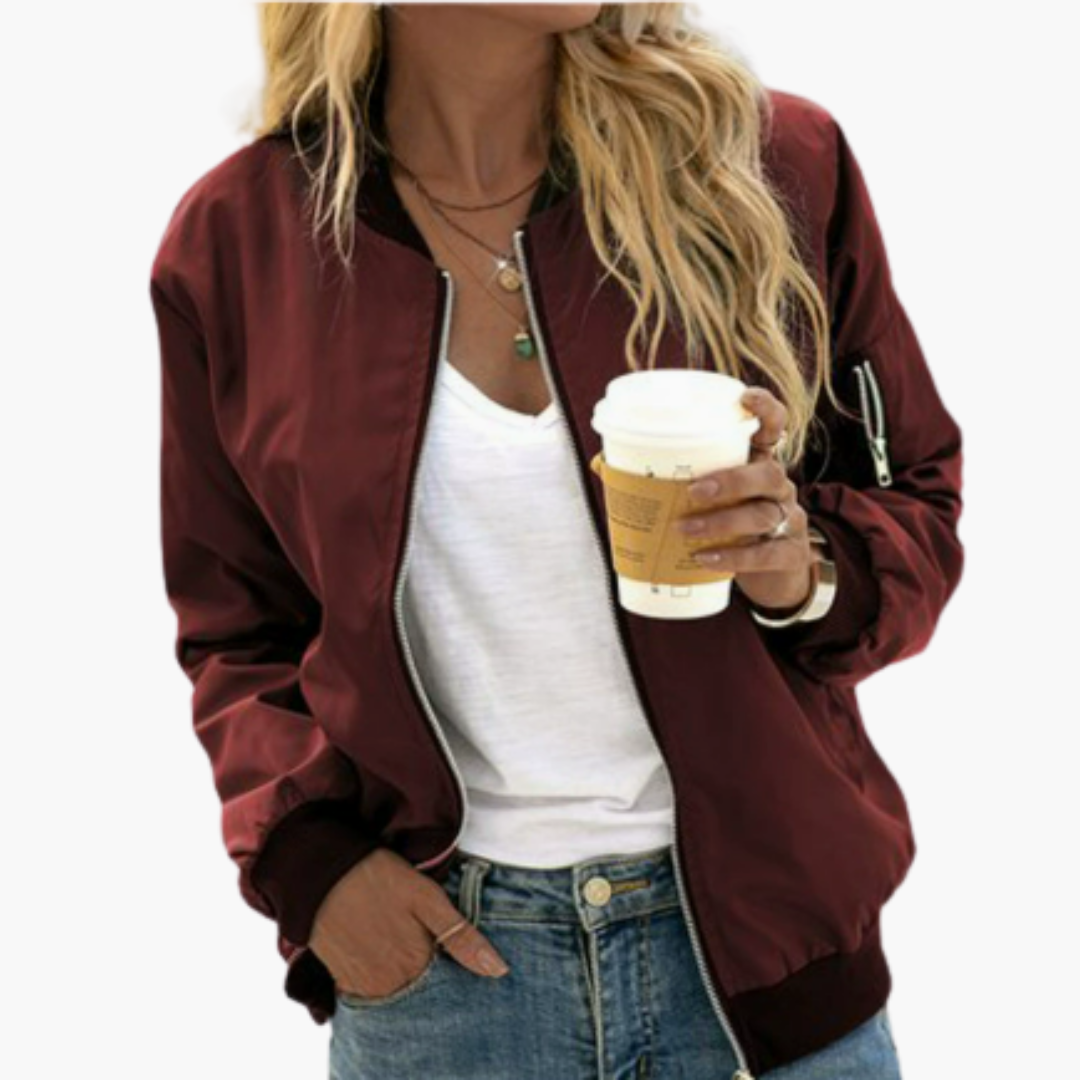Women’s Bomber Jacket with Zip and Ribbed Detailing