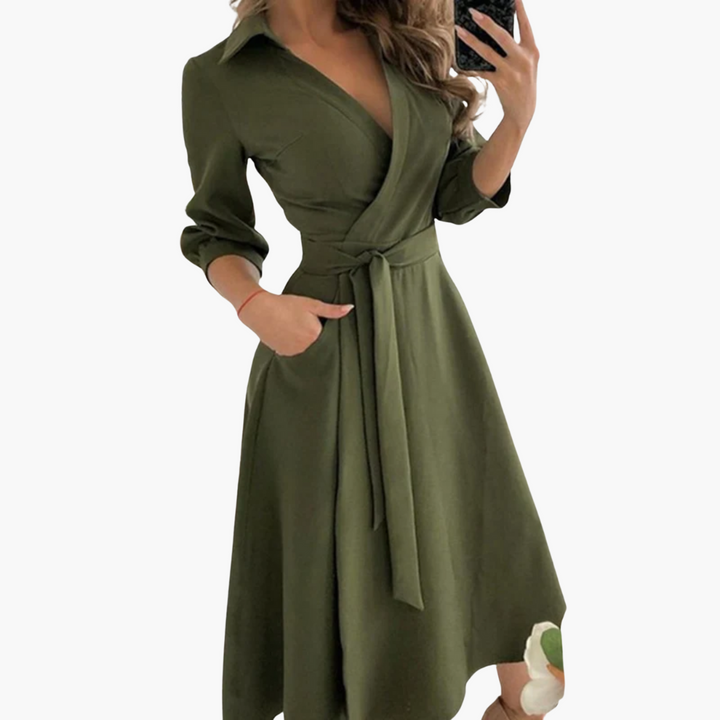 Women’s Midi Dress with Wrap and Self-Tie Waist