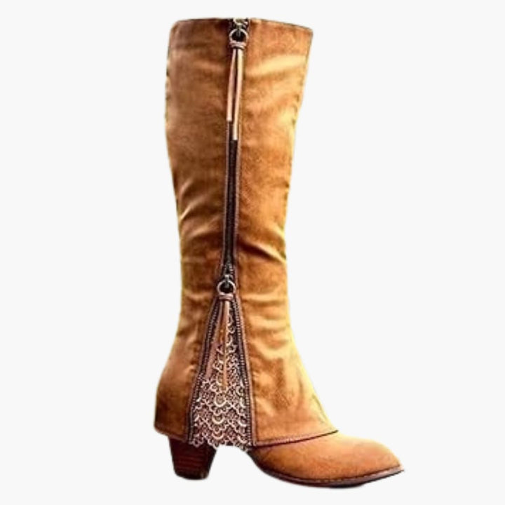 Women’s Knee-High Boots with Pointed Toe and Block Heel