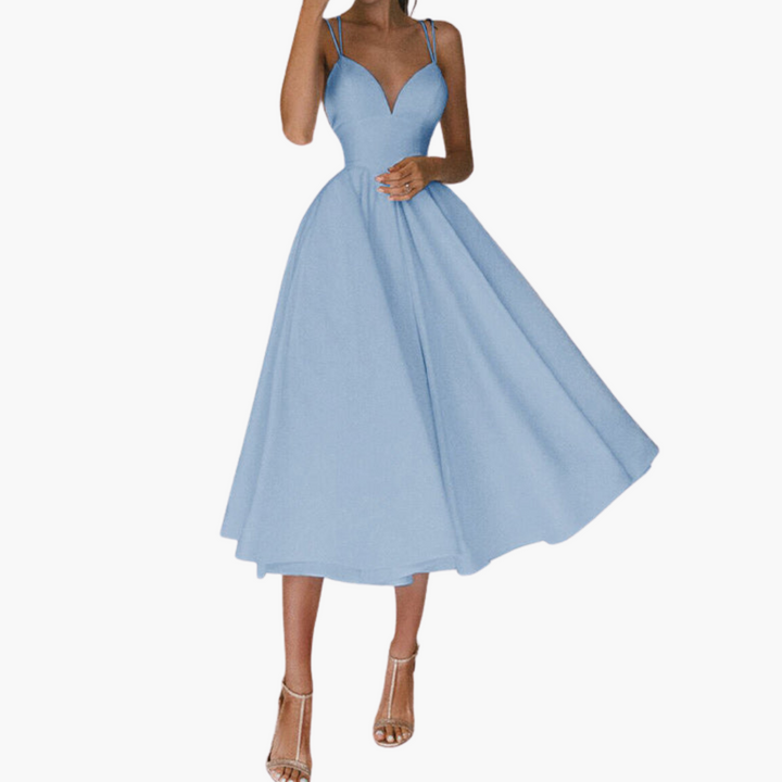 Women’s Midi Party Dress with V-Neck