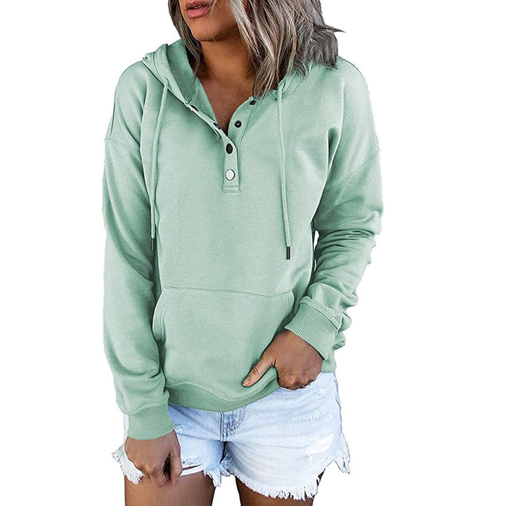 Hooded Sweatshirt for Women, Pocket Button Drawstring Hoodie