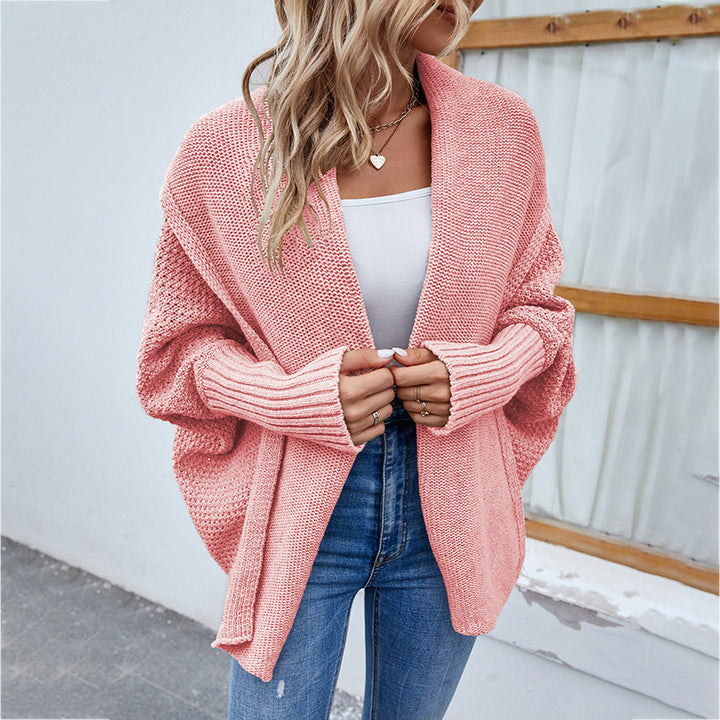 Loose Knit Cardigan for Women, Batwing Sleeve Lapel Sweater