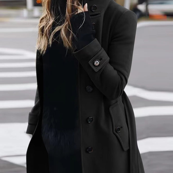 Slim Fit Wool Coat for Women, Stand Collar Single-Breasted Coat