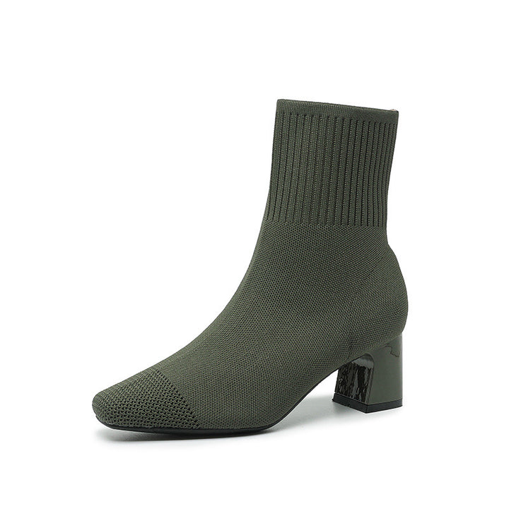 Knit Sock Boots for Women, Elastic Chunky Heel Boots