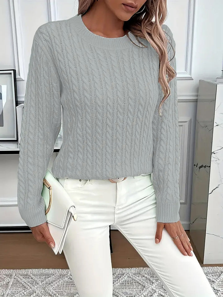 Twist Knit Sweater for Women, Round Neck Pullover Top