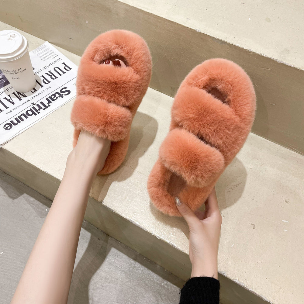 Fuzzy Faux Fur Slide Slippers for Women, Soft and Fluffy