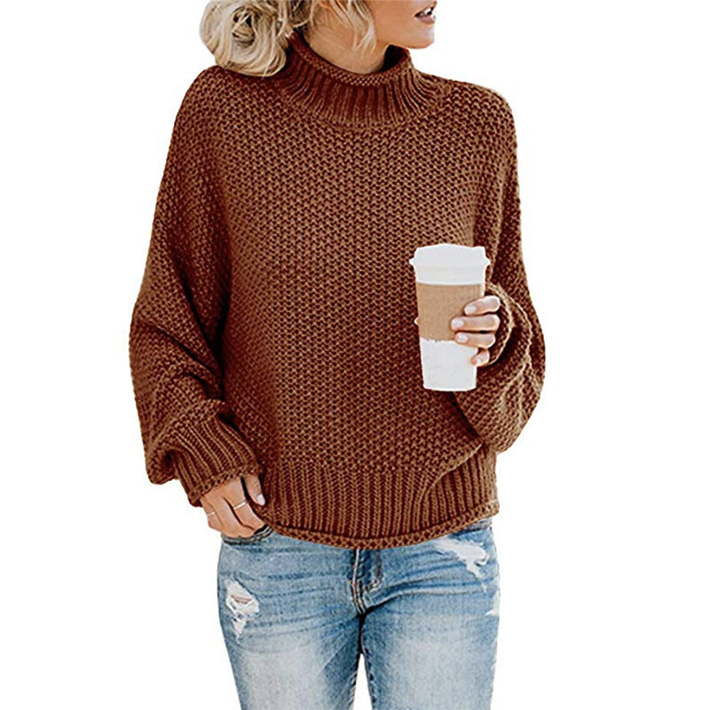 Solid Turtleneck Sweater for Women, Winter Knit Pullover