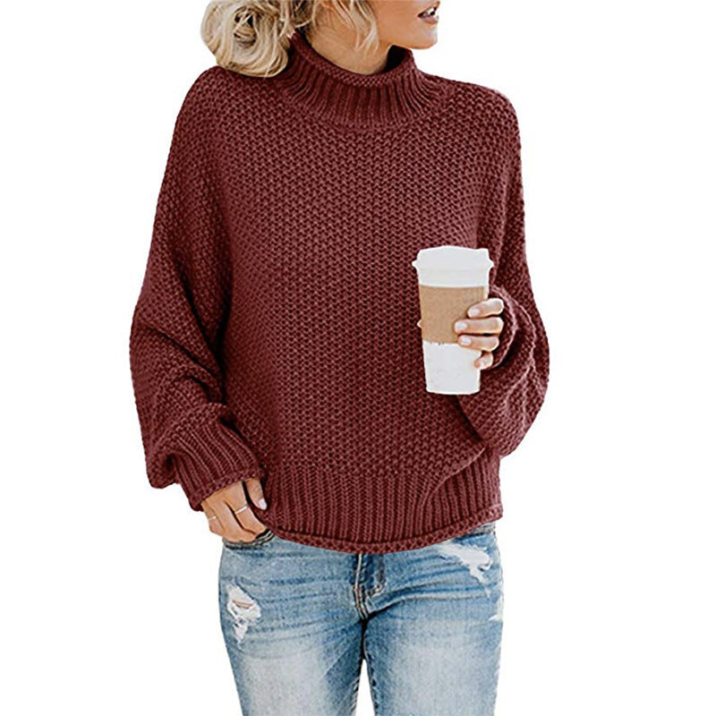Solid Turtleneck Sweater for Women, Winter Knit Pullover