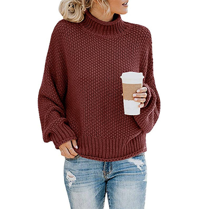 Solid Turtleneck Sweater for Women, Winter Knit Pullover