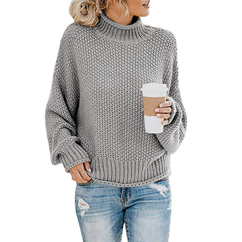 Solid Turtleneck Sweater for Women, Winter Knit Pullover