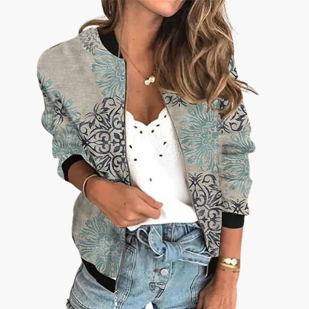 Women’s Jacket with Zip Fastening and Floral Print