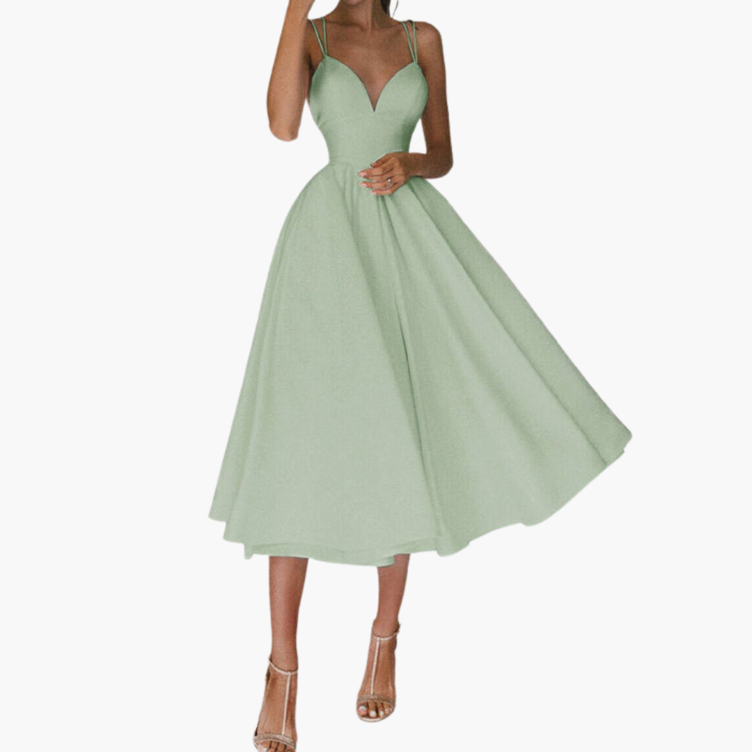 Women’s Midi Party Dress with V-Neck