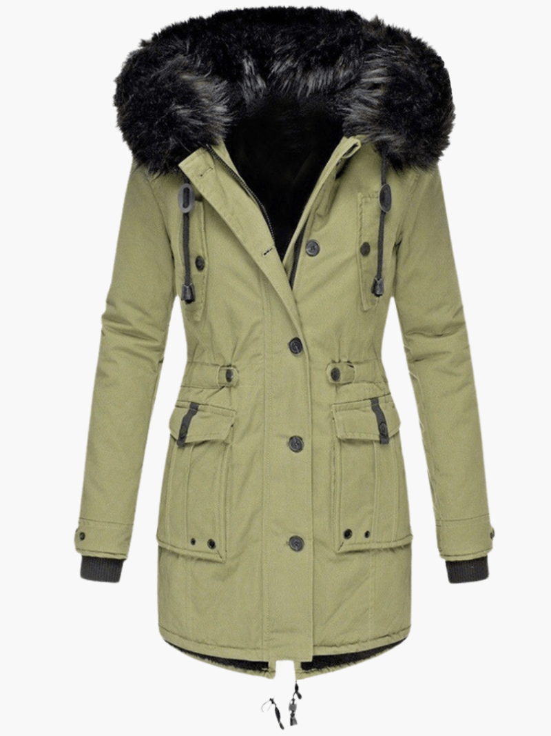 Women’s Hooded Parka with Front Pockets and Mid-Length Silhouette