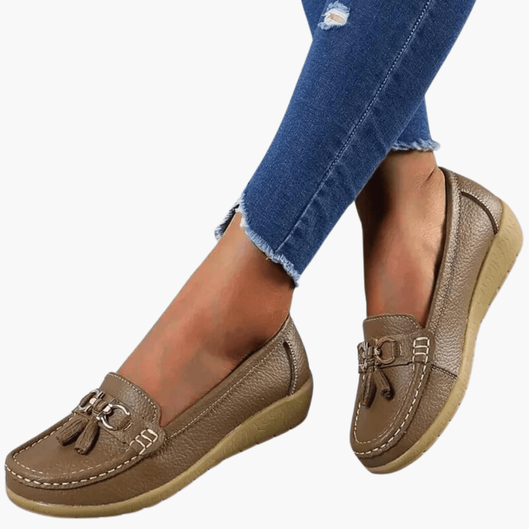 Women’s Slip-On Loafers with Tassel and Buckle Detail