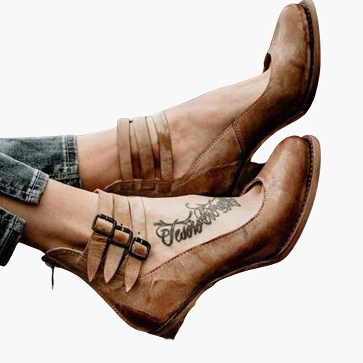 Women’s Ankle Boots with Block Heel and Buckle Detail