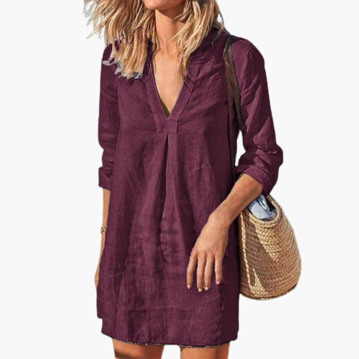 Women’s Summer Dress with V-Neckline and Long Sleeves