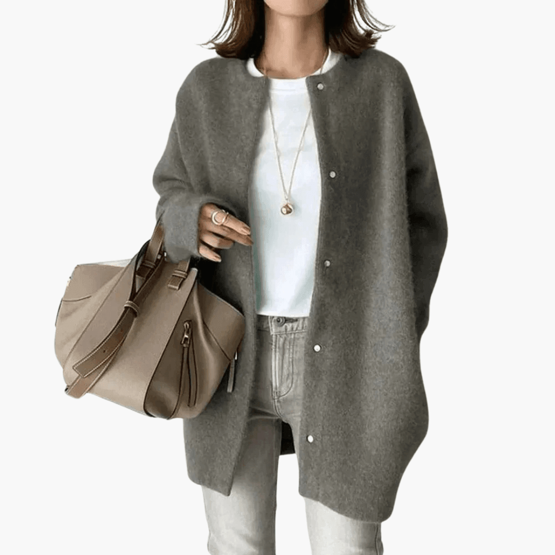 Women’s Longline Coat with Button Fastening and Structured Collar