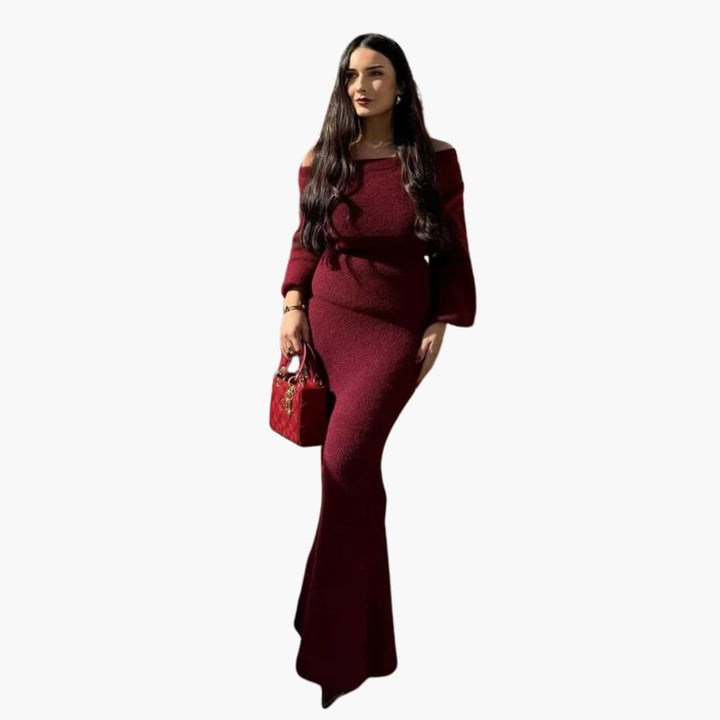 Women’s Knitted Maxi Dress with Long Sleeves and Pullover Design