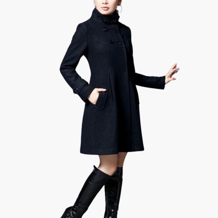 Women’s Hooded Winter Coat with Button Closure and Fit-and-Flare Silhouette