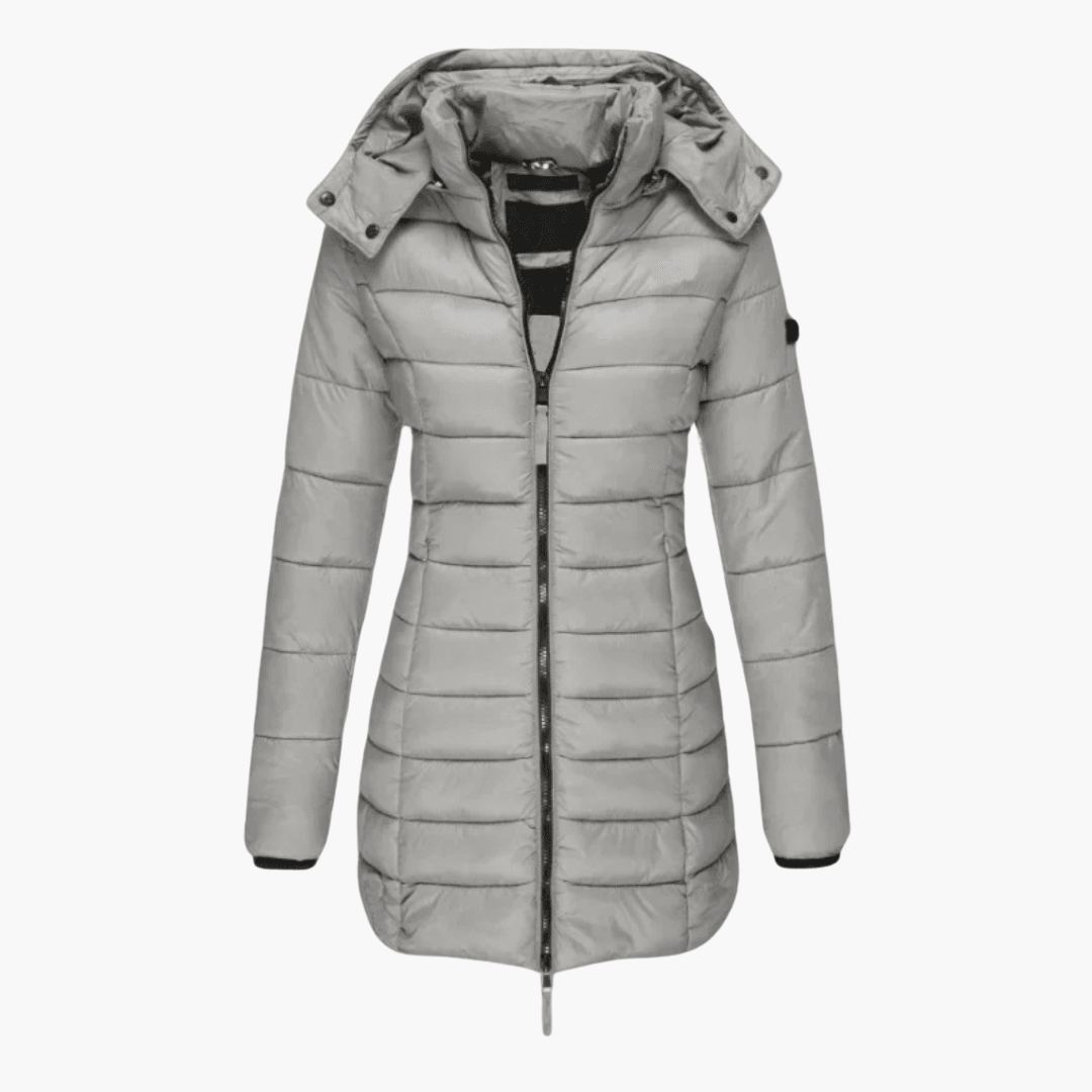 Women’s Hooded Quilted Puffer Coat with Detachable Hood and Tailored Fit