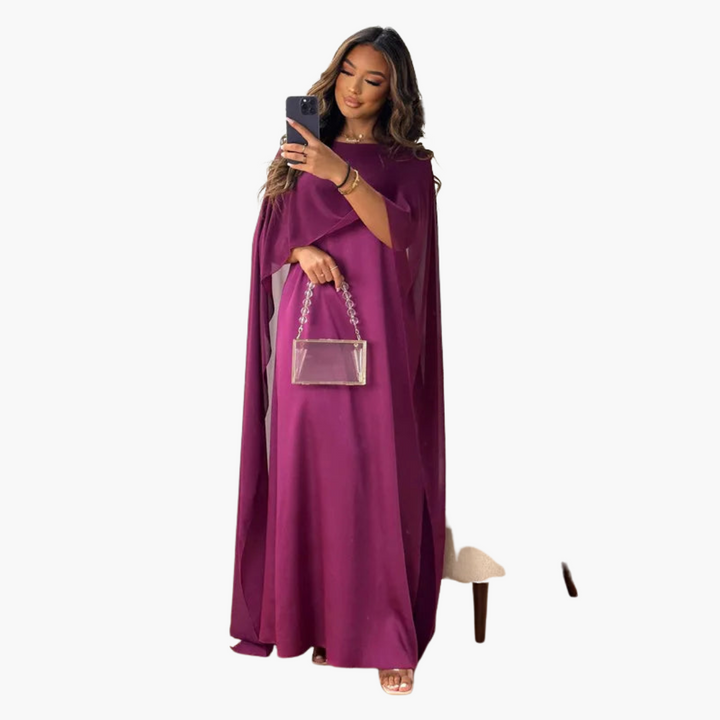 Women’s Floor-Length Formal Dress with Cape Sleeves and Boat Neck